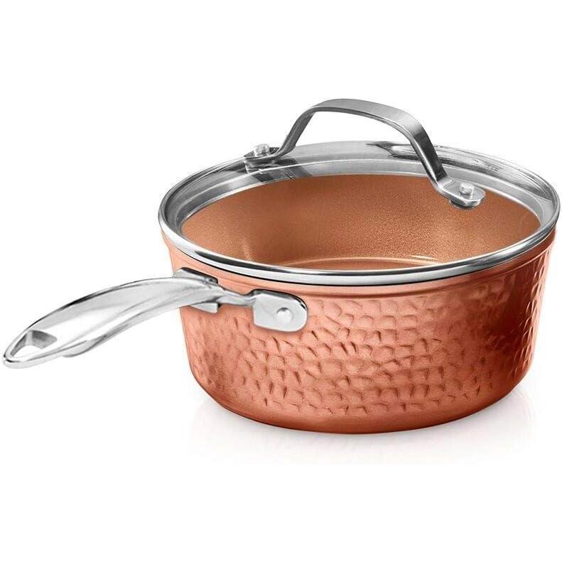 image:imageGotham Steel Nonstick Hammered Copper Collection 25 Quart Sauce Pan with Lid Premium Cookware Aluminum Composition with Induction Plate for Even Heating Dishwasher amp Oven SafeLarge