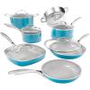 image:imageGotham Steel Aqua Blue Pots and Pans Set 12 Piece Nonstick Ceramic Cookware Includes Frying Pans Stockpots amp Saucepans Stay Cool Handles Oven amp Dishwasher Safe 100 PFOA Free Turquoise