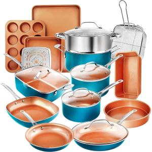 GOTHAM STEEL 13 Pc Ceramic Cookware Set Nonstick, Copper Pots and Pans Set Non Stick for Kitchen, Anodized Induction Pots and Pans for Cooking, Non Toxic Cookware Sets, Oven & Dishwasher Safe(Turquoise)