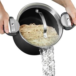 GOTHAM STEEL 5 Qt Ceramic Stock Pot Multipurpose Pasta Pot with Strainer Lid & Twist and Lock Handles, Nonstick Ceramic Pot for Soup, Spaghetti, Rice, Pots for Kitchen, Dishwasher Safe – Cream(Black)