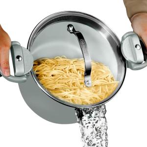 GOTHAM STEEL 5 Qt Ceramic Stock Pot Multipurpose Pasta Pot with Strainer Lid & Twist and Lock Handles, Nonstick Ceramic Pot for Soup, Spaghetti, Rice, Pots for Kitchen, Dishwasher Safe – Cream(Gray)