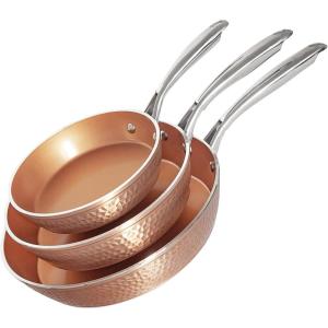 GOTHAM STEEL Hammered Copper 12 Inch Non Stick Frying Pans with Lid, Frying Pans Nonstick with Lid, Non Toxic Ceramic Pan for Cooking, Nonstick Frying Pan, Induction Pan, Oven and Dishwasher Safe(3 Piece Set (8 inch  10 inch  12 inch))