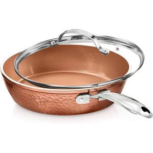 GOTHAM STEEL Hammered Copper 12 Inch Non Stick Frying Pans with Lid, Frying Pans Nonstick with Lid, Non Toxic Ceramic Pan for Cooking, Nonstick Frying Pan, Induction Pan, Oven and Dishwasher Safe(12 inch Frying Pan with Lid)