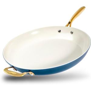 Gotham Steel 14 Inch Non Stick Frying Pans, Family Sized Non Stick Skillet, Large Frying Pan Nonstick Frying Pan, Induction Pan, Nonstick Pan for Cooking, Oven Safe Skillet, Dishwasher Safe–Cream Navy