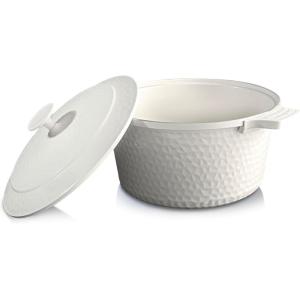 Gotham Steel 5 Qt Dutch Oven Pot with Lid, Nonstick Ceramic Dutch Oven Stock Pot, 10 in 1 Cooking Pot & Dutch Oven for Bread Baking, Lightweight Oven & Dishwasher Safe – Cream(Hammered Cream)