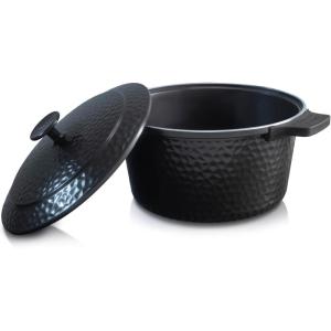 Gotham Steel 5 Qt Dutch Oven Pot with Lid, Nonstick Ceramic Dutch Oven Stock Pot, 10 in 1 Cooking Pot & Dutch Oven for Bread Baking, Lightweight Oven & Dishwasher Safe – Cream(Hammered Black)