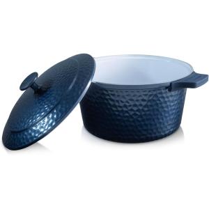 Gotham Steel 5 Qt Dutch Oven Pot with Lid, Nonstick Ceramic Dutch Oven Stock Pot, 10 in 1 Cooking Pot & Dutch Oven for Bread Baking, Lightweight Oven & Dishwasher Safe – Cream(Hammered Navy)
