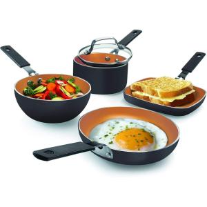 Gotham Steel Mini Stackmaster 5 Piece Cookware Set – Nonstick Personal Sized Fry Pan, Sauce Pan, Wok and Grill/Griddle Pan, Nests for Easy Storage, Dishwasher Safe,Black(Mini 5 Piece Set)