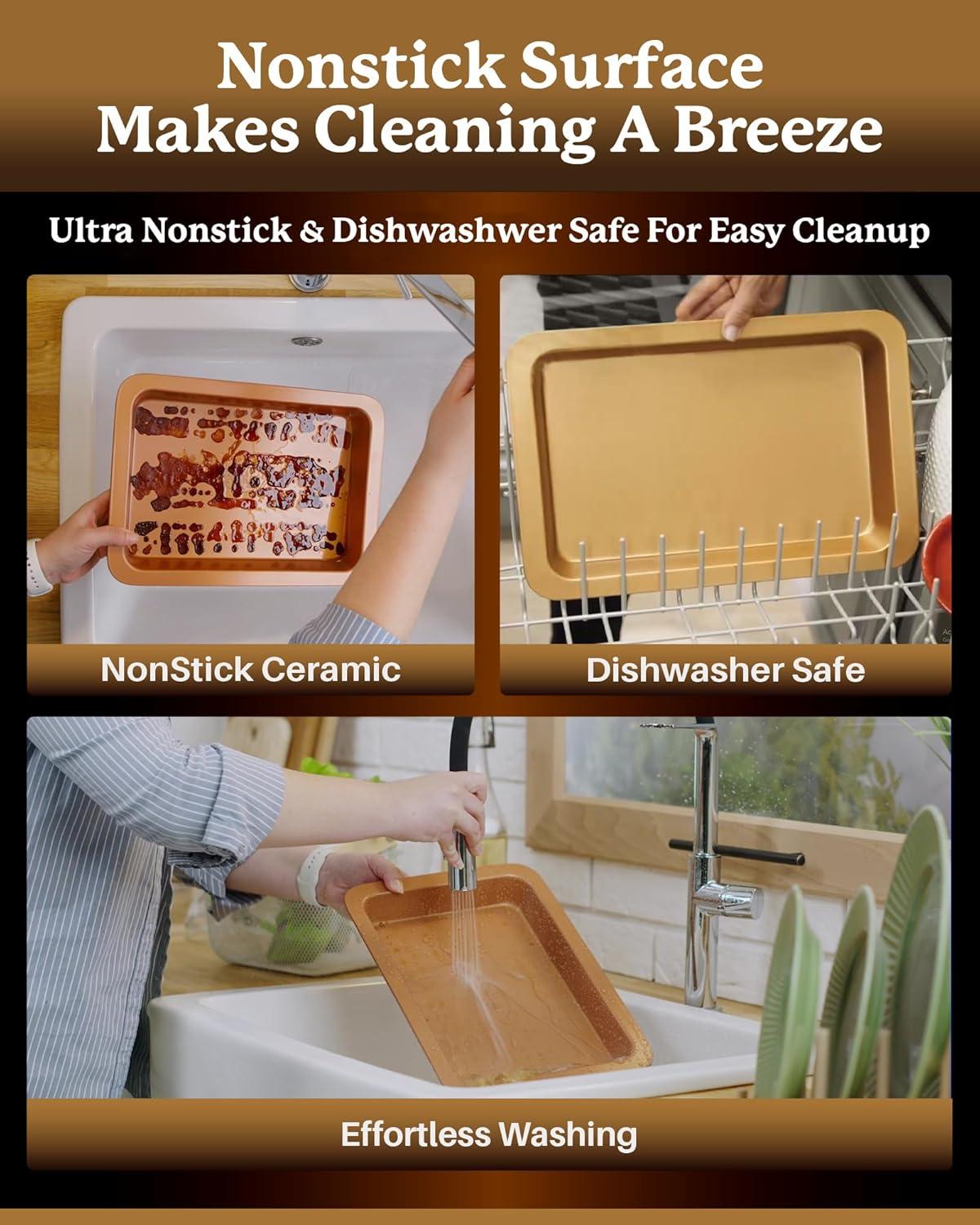 image:imageGOTHAM STEEL 2 Pc Baking Pan with Rack for Crispy Bacon Air Fryer Basket for Bacon with Grease Catcher Nonstick Bacon Cooker for OvenCopper Bacon Pan Air Fryer Pan OvenDishwasher SafeLarge