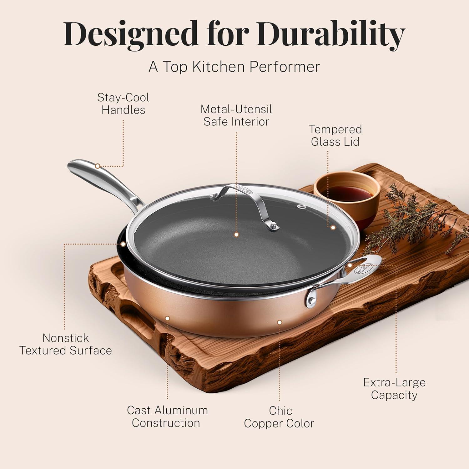 image:imageGOTHAM STEEL 55 Qt Saute Pan with Lid Non Stick Frying Pans Nonstick Deep Frying Pan Nonstick Pan Cooking Pan Nonstick Skillet with Lid 100 PFOA Free Large Frying Pan Dishwasher Safe CopperCopper