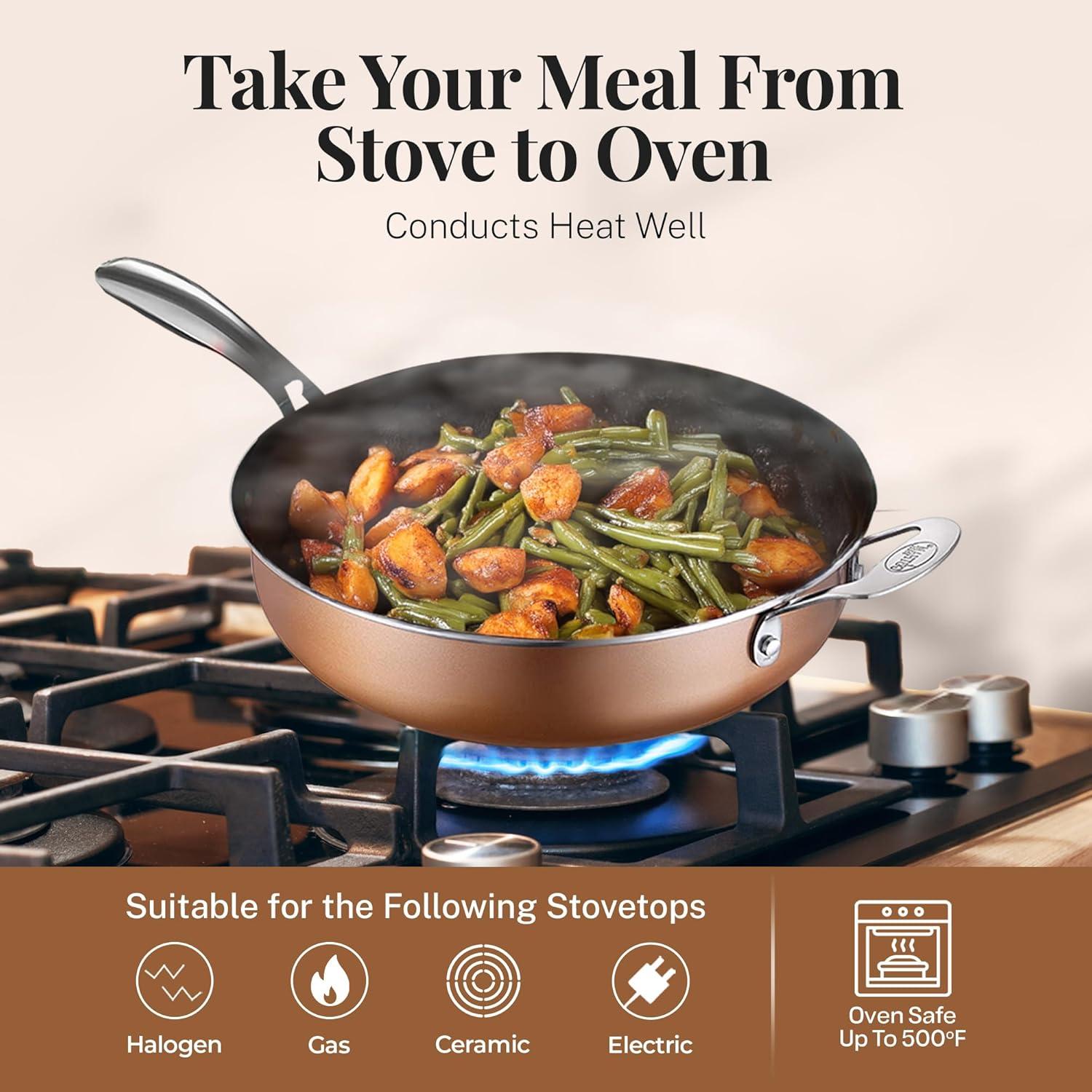 image:imageGOTHAM STEEL 55 Qt Saute Pan with Lid Non Stick Frying Pans Nonstick Deep Frying Pan Nonstick Pan Cooking Pan Nonstick Skillet with Lid 100 PFOA Free Large Frying Pan Dishwasher Safe CopperCopper