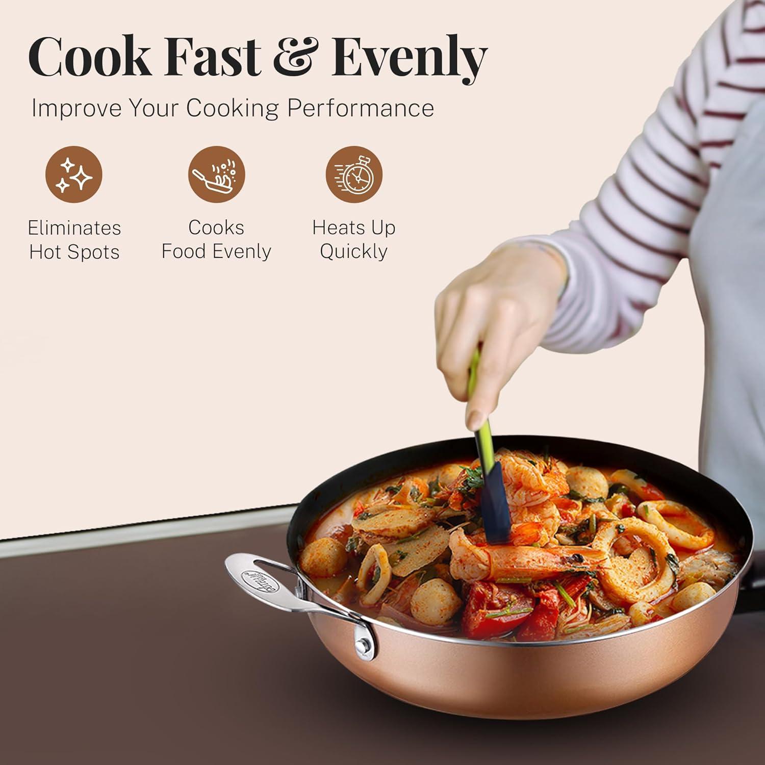 image:imageGOTHAM STEEL 55 Qt Saute Pan with Lid Non Stick Frying Pans Nonstick Deep Frying Pan Nonstick Pan Cooking Pan Nonstick Skillet with Lid 100 PFOA Free Large Frying Pan Dishwasher Safe CopperCopper
