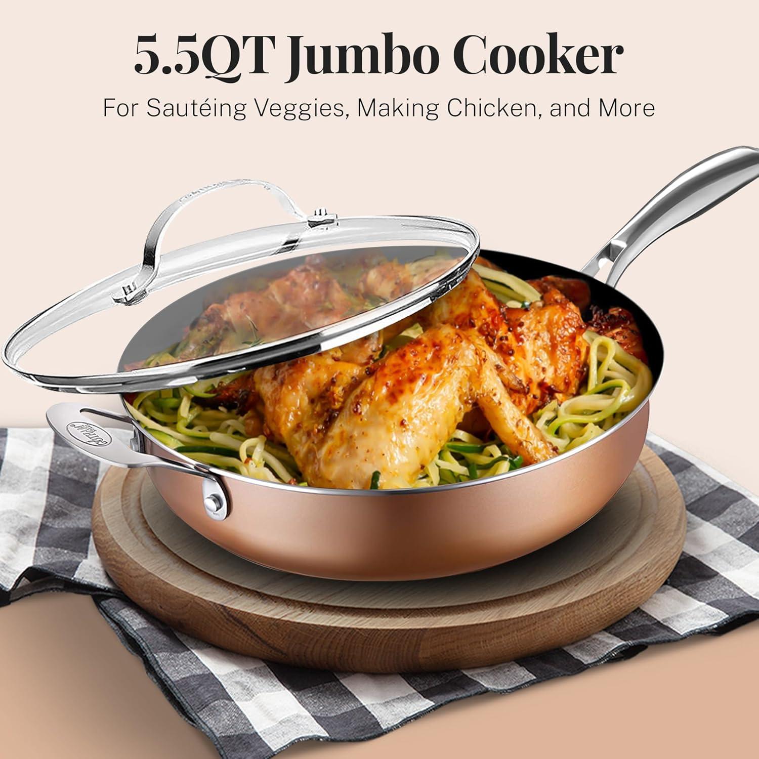 image:imageGOTHAM STEEL 55 Qt Saute Pan with Lid Non Stick Frying Pans Nonstick Deep Frying Pan Nonstick Pan Cooking Pan Nonstick Skillet with Lid 100 PFOA Free Large Frying Pan Dishwasher Safe CopperCopper