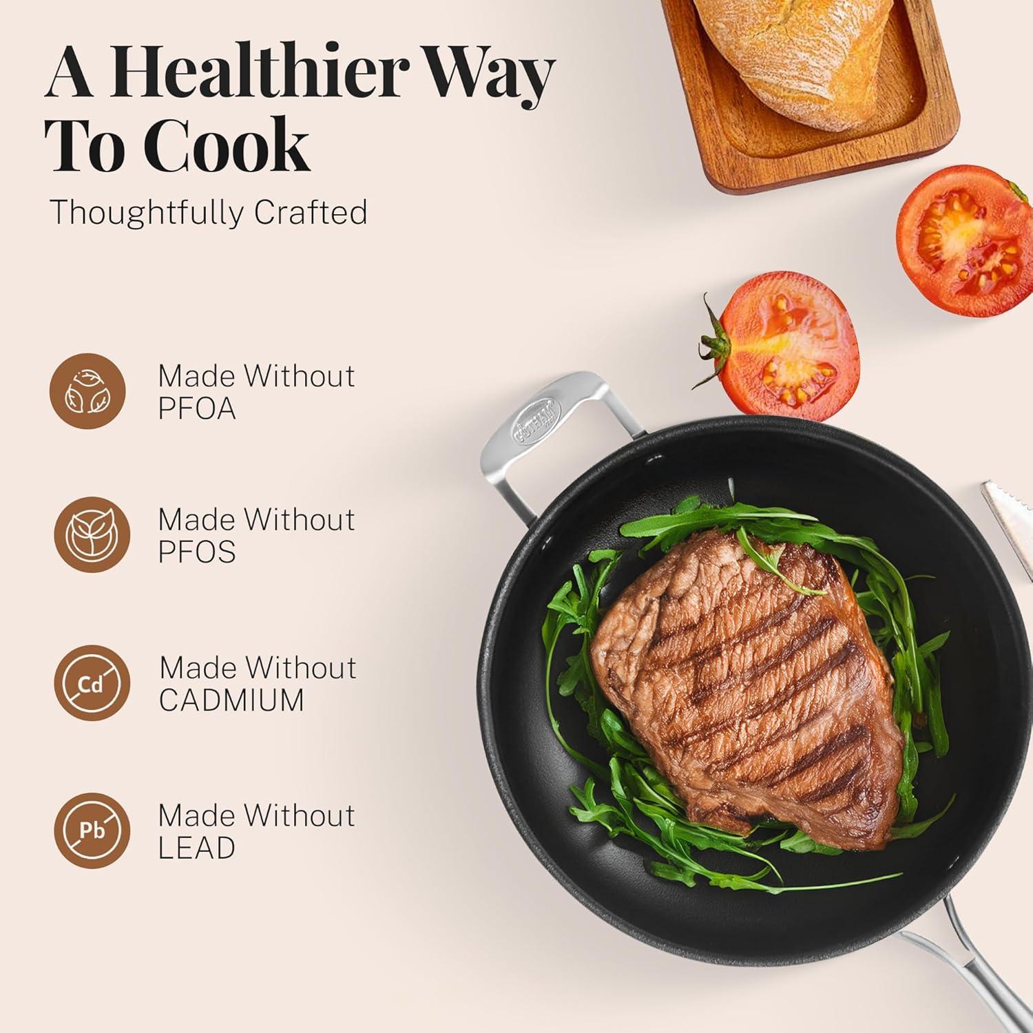 image:imageGOTHAM STEEL 55 Qt Saute Pan with Lid Non Stick Frying Pans Nonstick Deep Frying Pan Nonstick Pan Cooking Pan Nonstick Skillet with Lid 100 PFOA Free Large Frying Pan Dishwasher Safe CopperCopper