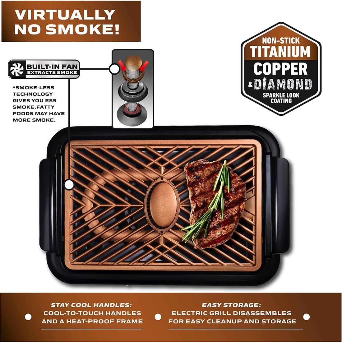 image:imageGOTHAM STEEL Smokeless Grill Indoor Grill Ultra Nonstick Electric Grill Dishwasher Safe Surface Temp Control Metal Utensil Safe Barbeque Indoor GrillWith Fan