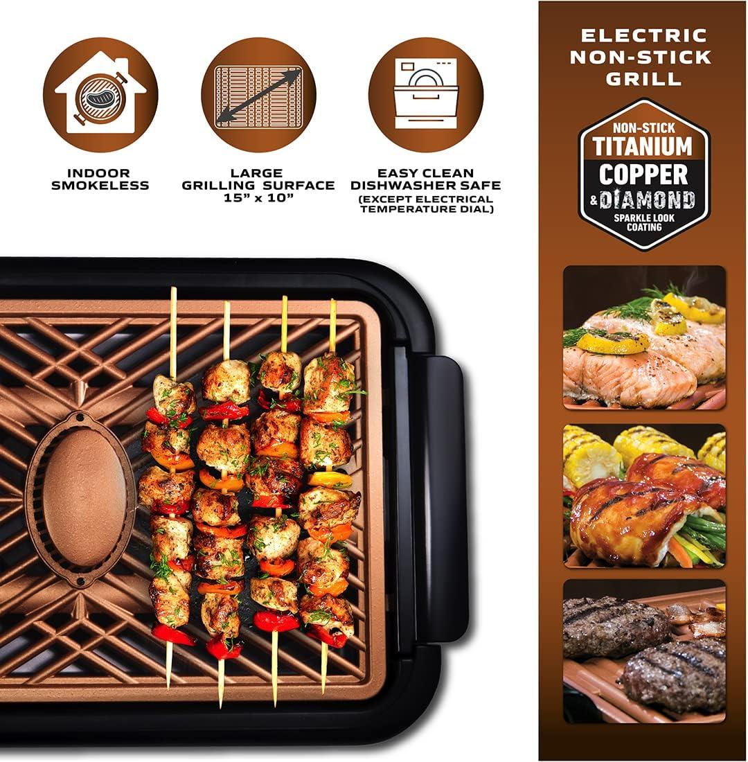 image:imageGOTHAM STEEL Smokeless Grill Indoor Grill Ultra Nonstick Electric Grill Dishwasher Safe Surface Temp Control Metal Utensil Safe Barbeque Indoor GrillWith Fan