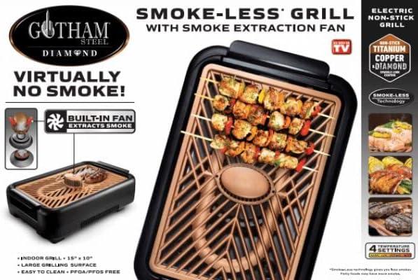 image:imageGOTHAM STEEL Smokeless Grill Indoor Grill Ultra Nonstick Electric Grill Dishwasher Safe Surface Temp Control Metal Utensil Safe Barbeque Indoor GrillWith Fan