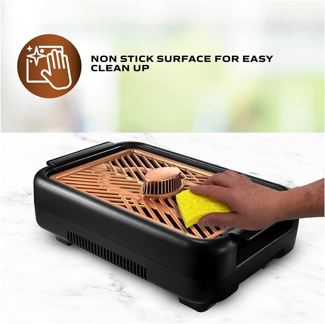 image:imageGOTHAM STEEL Smokeless Grill Indoor Grill Ultra Nonstick Electric Grill Dishwasher Safe Surface Temp Control Metal Utensil Safe Barbeque Indoor GrillWith Fan