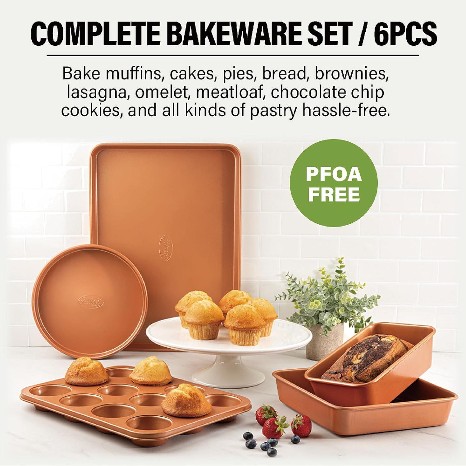 image:imageGotham Steel 6 Pc Stackable Bakeware SetBaking Pans Set Nonstick with Oven Pans Baking Sheet Set and Wire Rack Complete Baking Set for Kitchen OvenDishwasher Safe 100 Non ToxicOrange