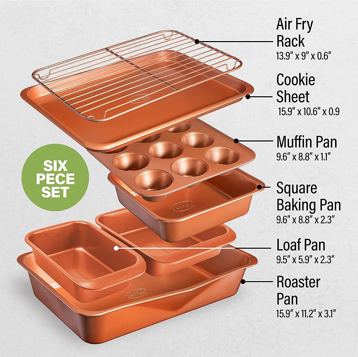 image:imageGotham Steel 6 Pc Stackable Bakeware SetBaking Pans Set Nonstick with Oven Pans Baking Sheet Set and Wire Rack Complete Baking Set for Kitchen OvenDishwasher Safe 100 Non ToxicOrange