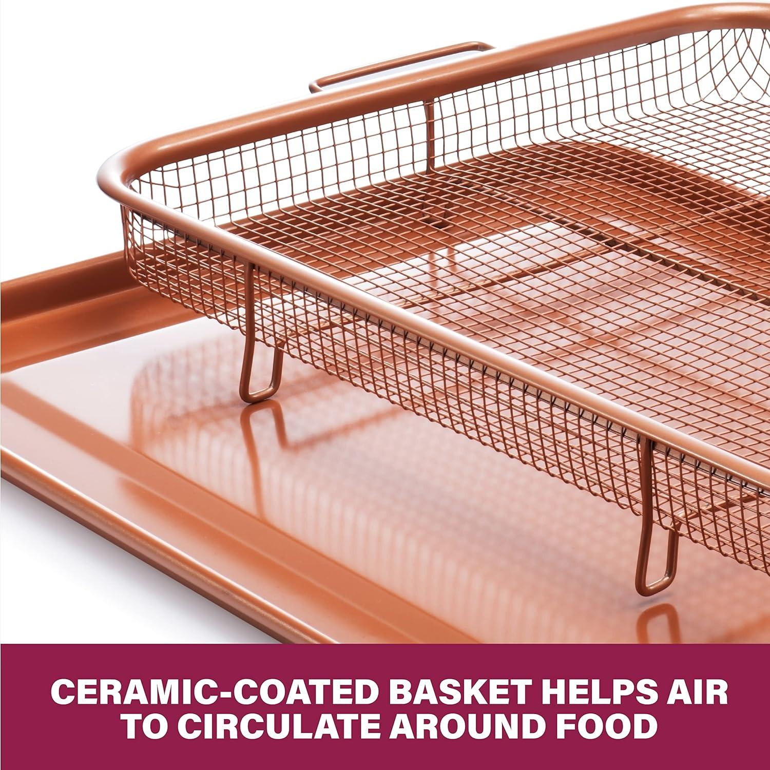 image:imageGotham Steel Crisper Tray for Oven 2 Piece Nonstick Copper Crisper Tray and Basket Air Fry in your Oven Great for Baking and Crispy Foods As Seen on TV Extra Large Size 134 x 114165 x 125