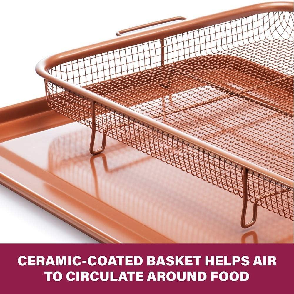 image:imageGotham Steel Crisper Tray for Oven 2 Piece Nonstick Copper Crisper Tray and Basket Air Fry in your Oven Great for Baking and Crispy Foods As Seen on TV Extra Large Size 134 x 11412 x 9