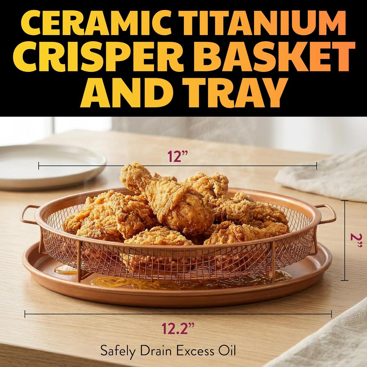 image:imageGotham Steel Crisper Tray for Oven 2 Piece Nonstick Copper Crisper Tray and Basket Air Fry in your Oven Great for Baking and Crispy Foods As Seen on TV Extra Large Size 134 x 11412 x 12 Round