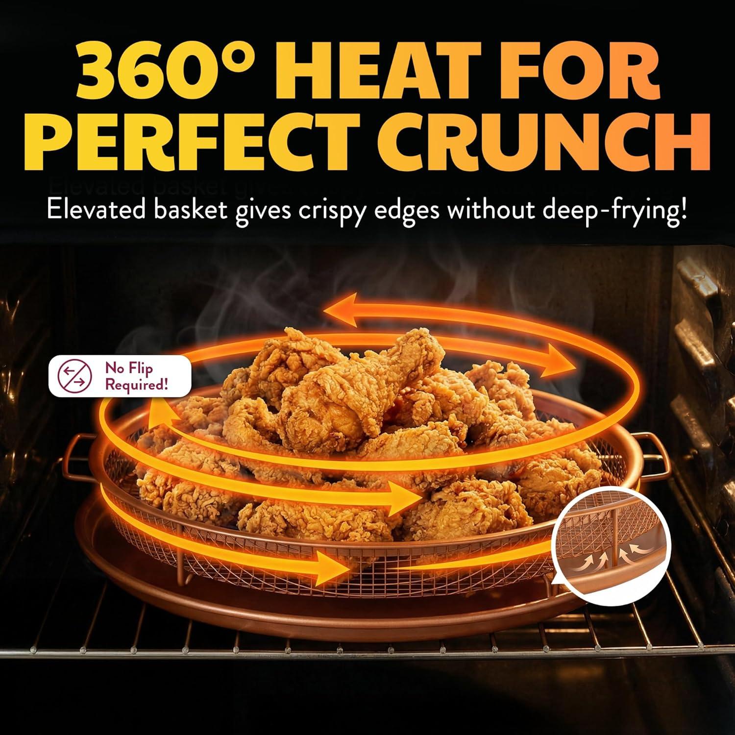 image:imageGotham Steel Crisper Tray for Oven 2 Piece Nonstick Copper Crisper Tray and Basket Air Fry in your Oven Great for Baking and Crispy Foods As Seen on TV Extra Large Size 134 x 11412 x 12 Round