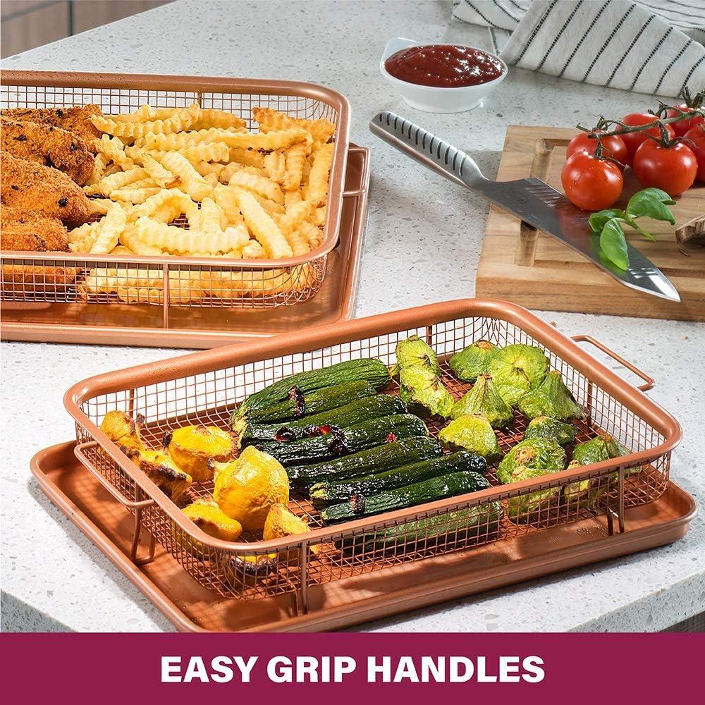 image:imageGotham Steel Crisper Tray for Oven 2 Piece Nonstick Copper Crisper Tray and Basket Air Fry in your Oven Great for Baking and Crispy Foods As Seen on TV Extra Large Size 134 x 11412 x 9