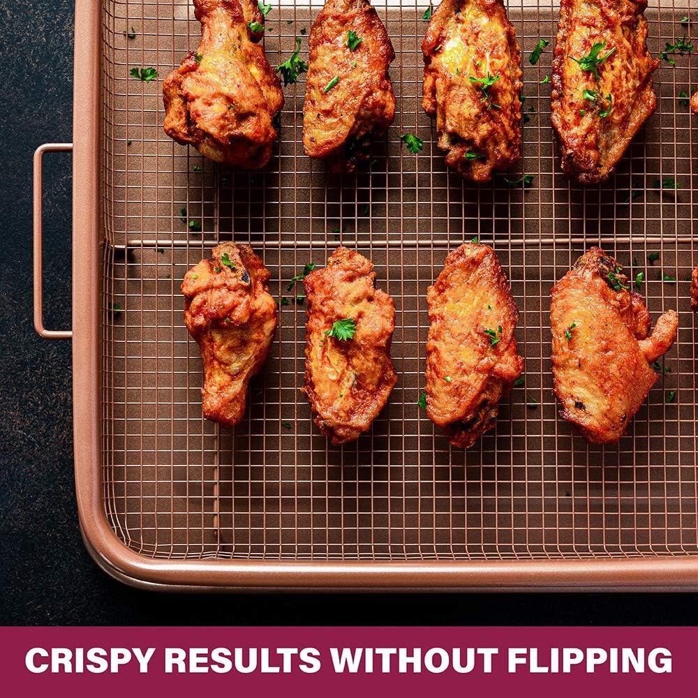 image:imageGotham Steel Crisper Tray for Oven 2 Piece Nonstick Copper Crisper Tray and Basket Air Fry in your Oven Great for Baking and Crispy Foods As Seen on TV Extra Large Size 134 x 11412 x 9