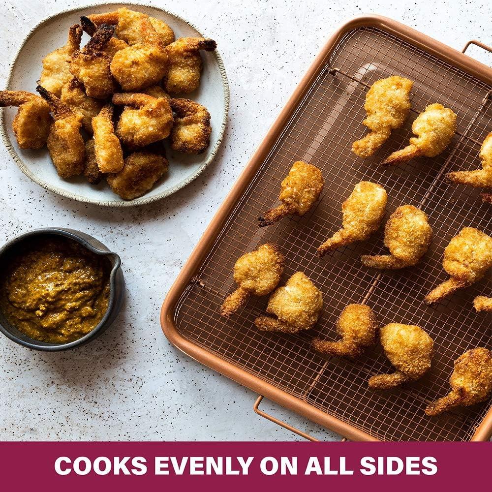 image:imageGotham Steel Crisper Tray for Oven 2 Piece Nonstick Copper Crisper Tray and Basket Air Fry in your Oven Great for Baking and Crispy Foods As Seen on TV Extra Large Size 134 x 11412 x 9