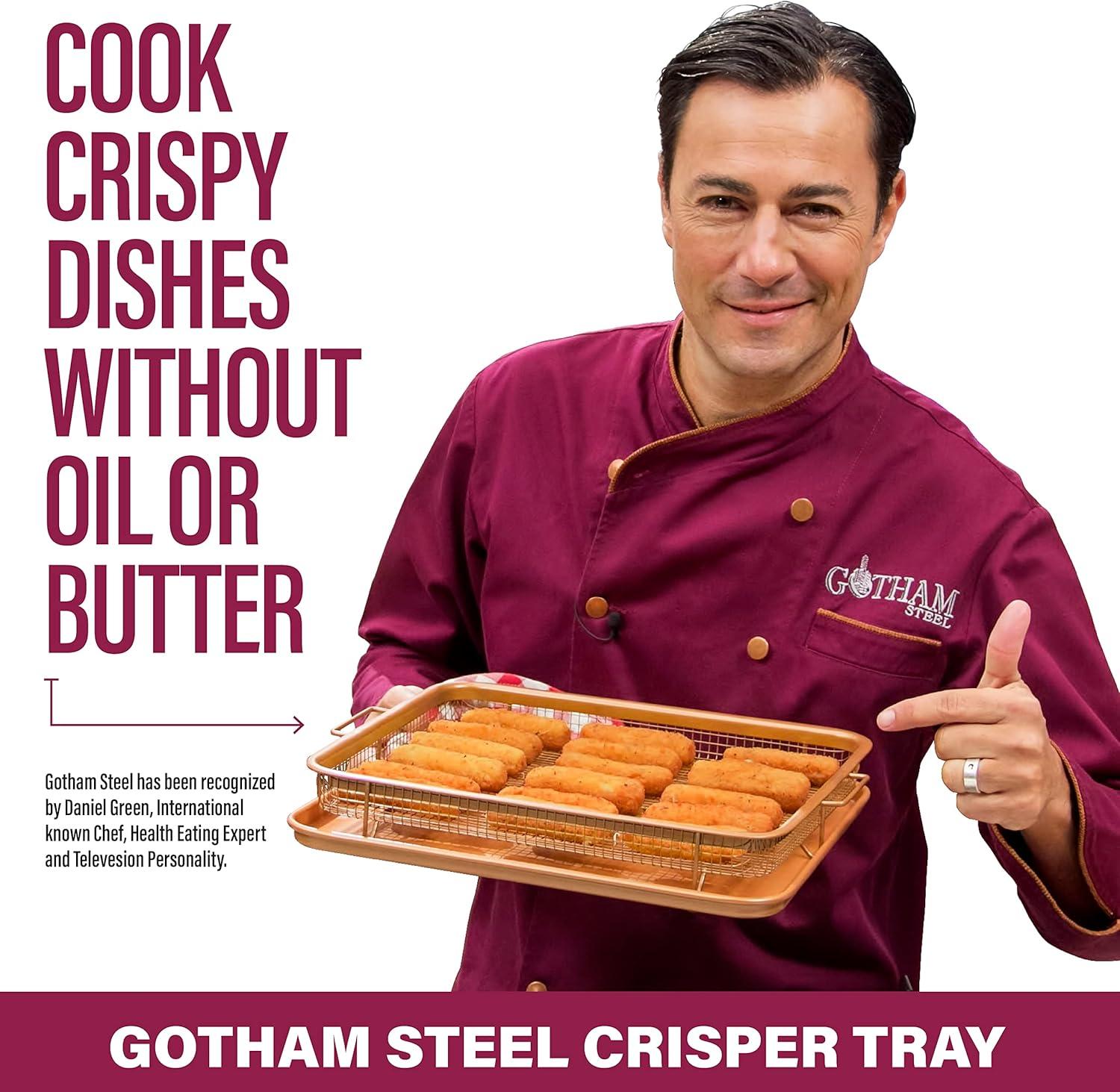 image:imageGotham Steel Crisper Tray for Oven 2 Piece Nonstick Copper Crisper Tray and Basket Air Fry in your Oven Great for Baking and Crispy Foods As Seen on TV Extra Large Size 134 x 114165 x 125
