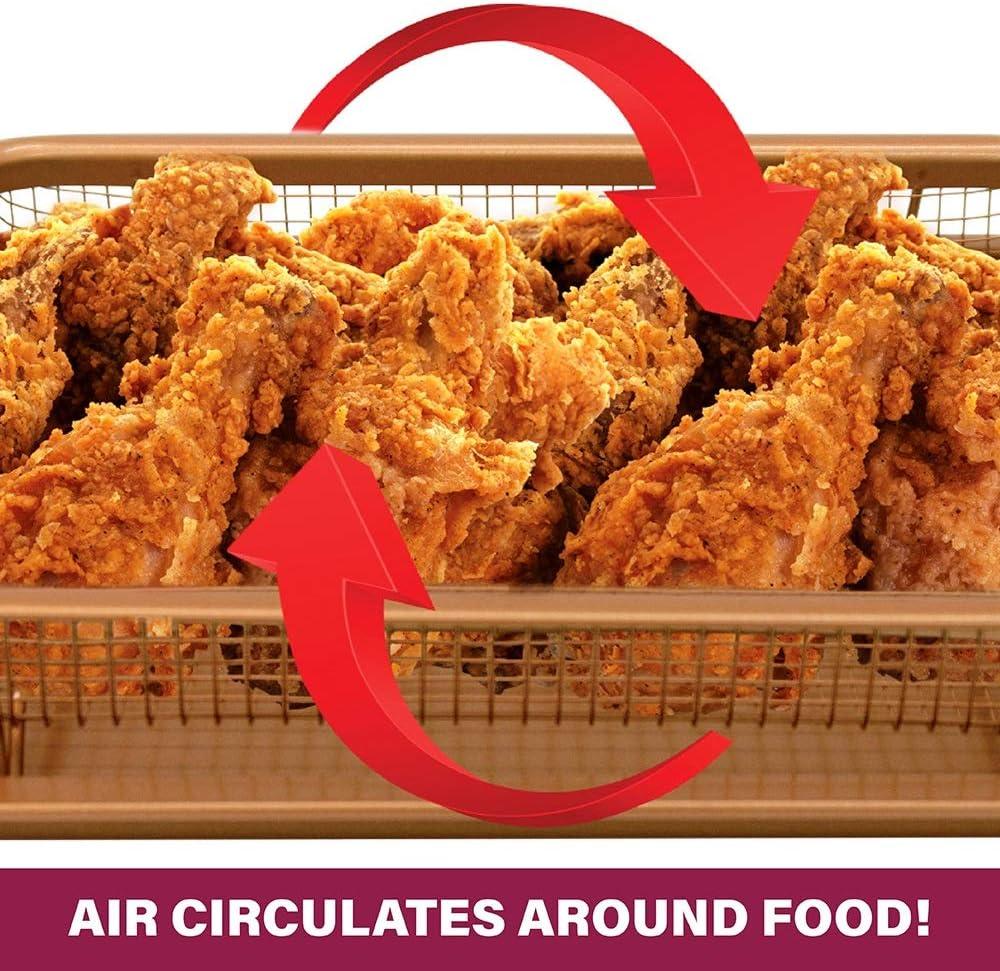 image:imageGotham Steel Crisper Tray for Oven 2 Piece Nonstick Copper Crisper Tray and Basket Air Fry in your Oven Great for Baking and Crispy Foods As Seen on TV Extra Large Size 134 x 11412 x 9