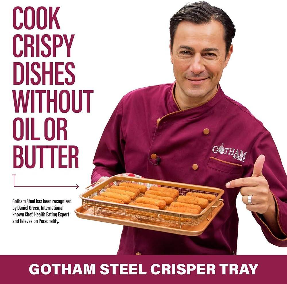 image:imageGotham Steel Crisper Tray for Oven 2 Piece Nonstick Copper Crisper Tray and Basket Air Fry in your Oven Great for Baking and Crispy Foods As Seen on TV Extra Large Size 134 x 11412 x 9