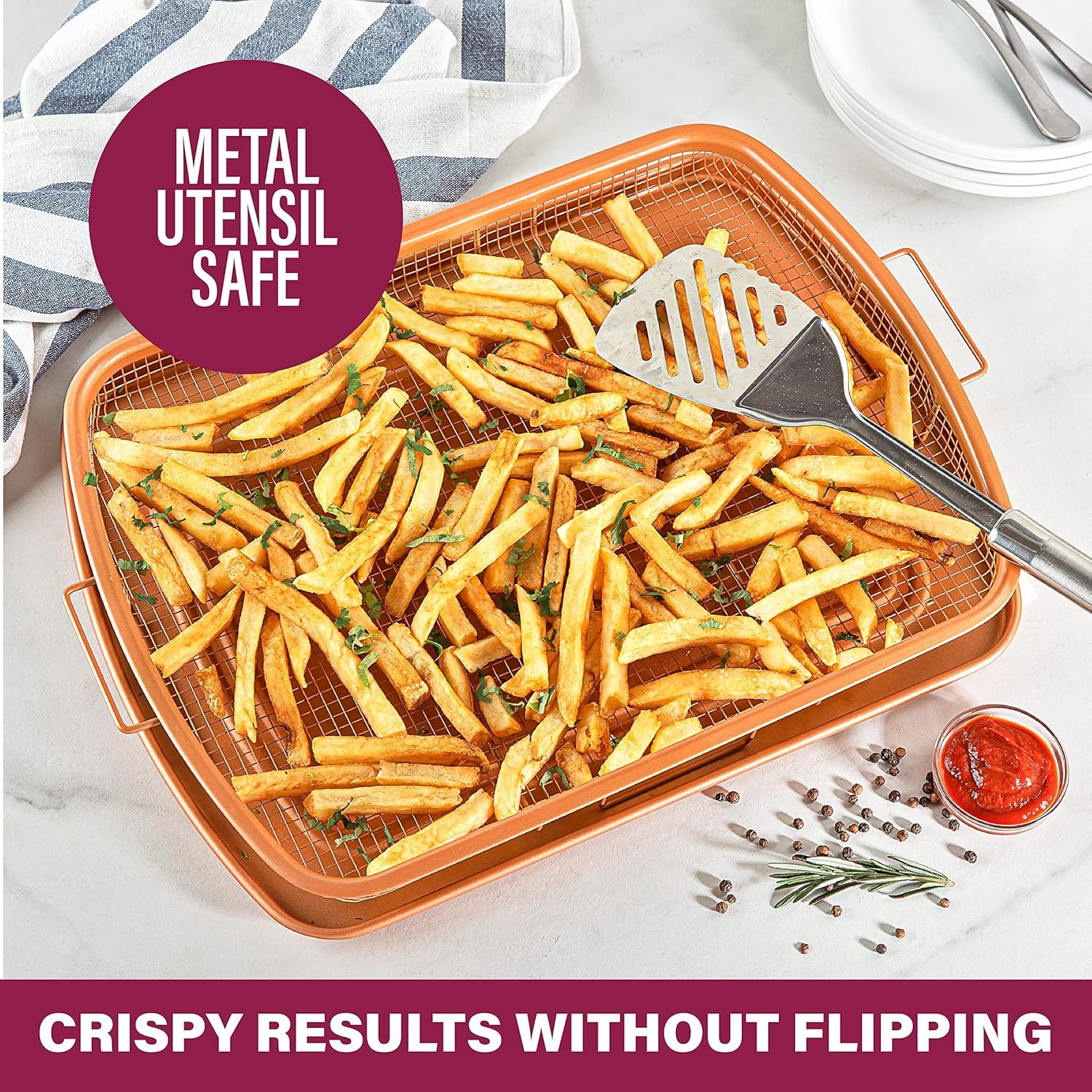 image:imageGotham Steel Crisper Tray for Oven 2 Piece Nonstick Copper Crisper Tray and Basket Air Fry in your Oven Great for Baking and Crispy Foods As Seen on TV Extra Large Size 134 x 114165 x 125