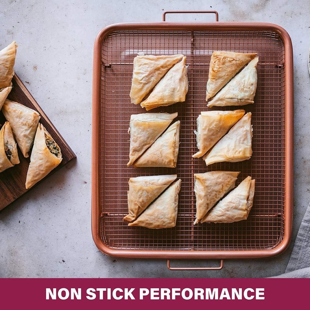 image:imageGotham Steel Crisper Tray for Oven 2 Piece Nonstick Copper Crisper Tray and Basket Air Fry in your Oven Great for Baking and Crispy Foods As Seen on TV Extra Large Size 134 x 11412 x 9