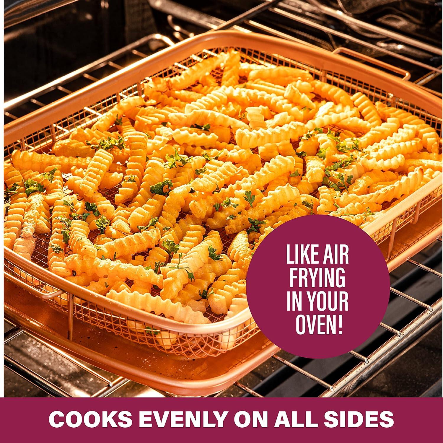 image:imageGotham Steel Crisper Tray for Oven 2 Piece Nonstick Copper Crisper Tray and Basket Air Fry in your Oven Great for Baking and Crispy Foods As Seen on TV Extra Large Size 134 x 114165 x 125