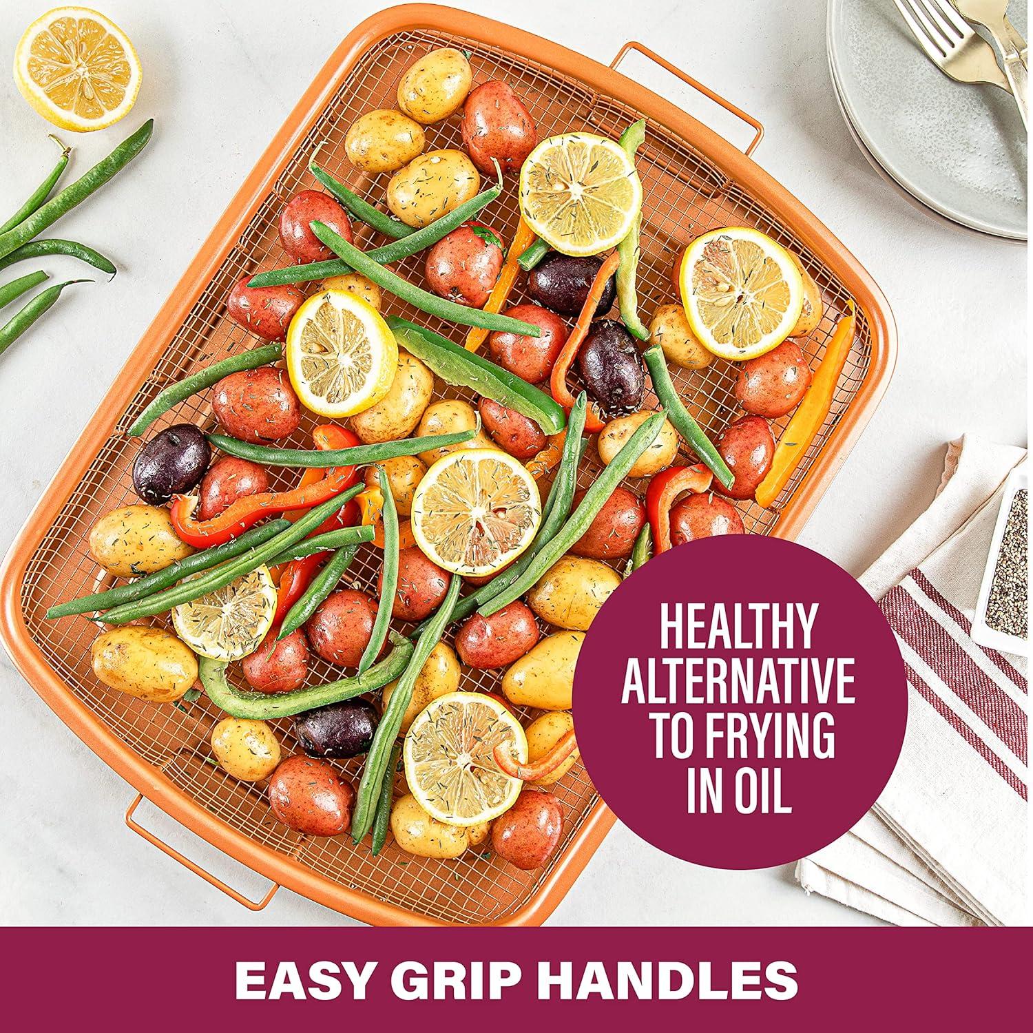 image:imageGotham Steel Crisper Tray for Oven 2 Piece Nonstick Copper Crisper Tray and Basket Air Fry in your Oven Great for Baking and Crispy Foods As Seen on TV Extra Large Size 134 x 114165 x 125