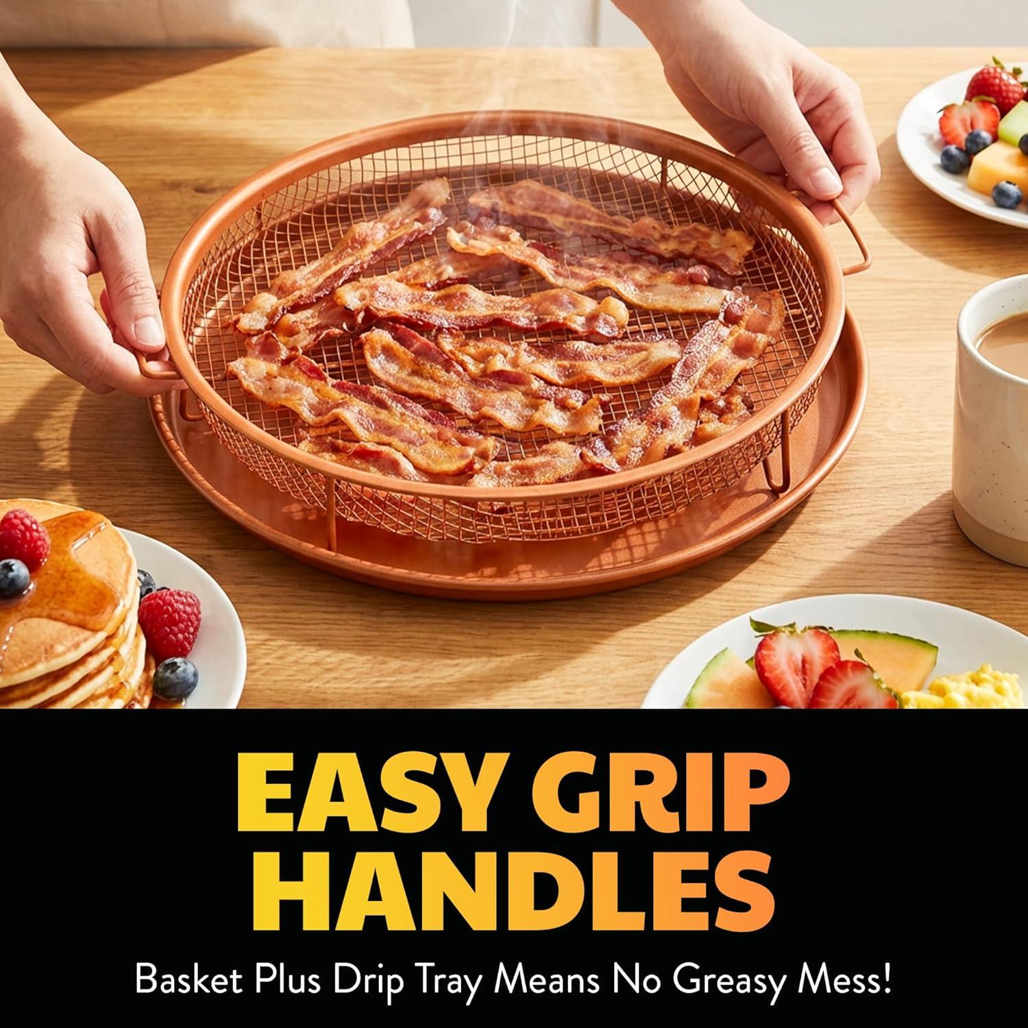 image:imageGotham Steel Crisper Tray for Oven 2 Piece Nonstick Copper Crisper Tray and Basket Air Fry in your Oven Great for Baking and Crispy Foods As Seen on TV Extra Large Size 134 x 11412 x 12 Round