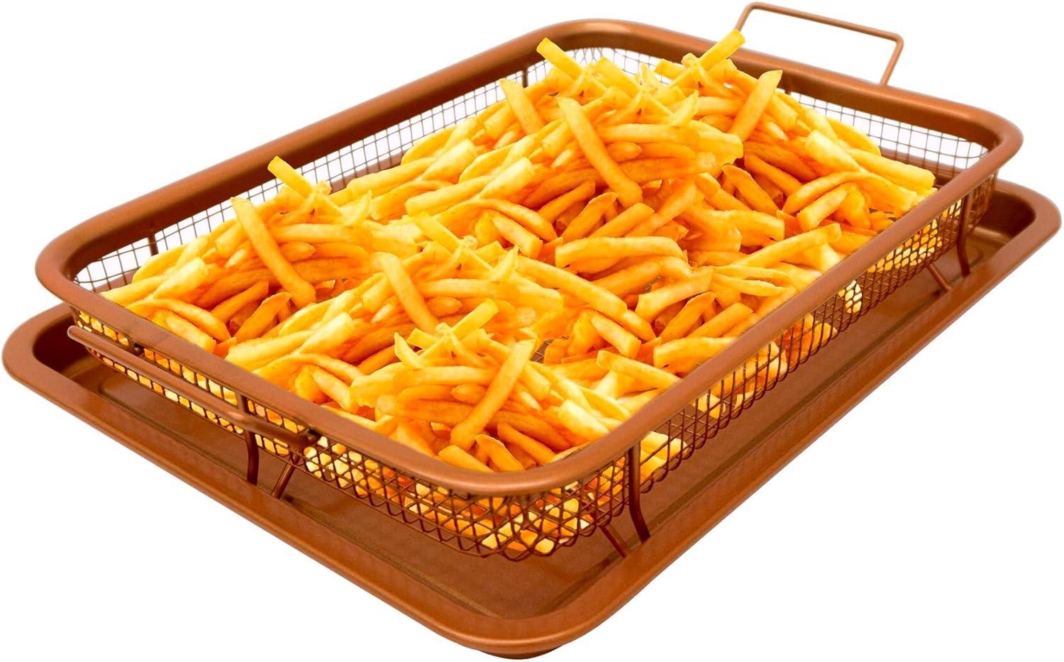 image:imageGotham Steel Crisper Tray for Oven 2 Piece Nonstick Copper Crisper Tray and Basket Air Fry in your Oven Great for Baking and Crispy Foods As Seen on TV Extra Large Size 134 x 11412 x 9