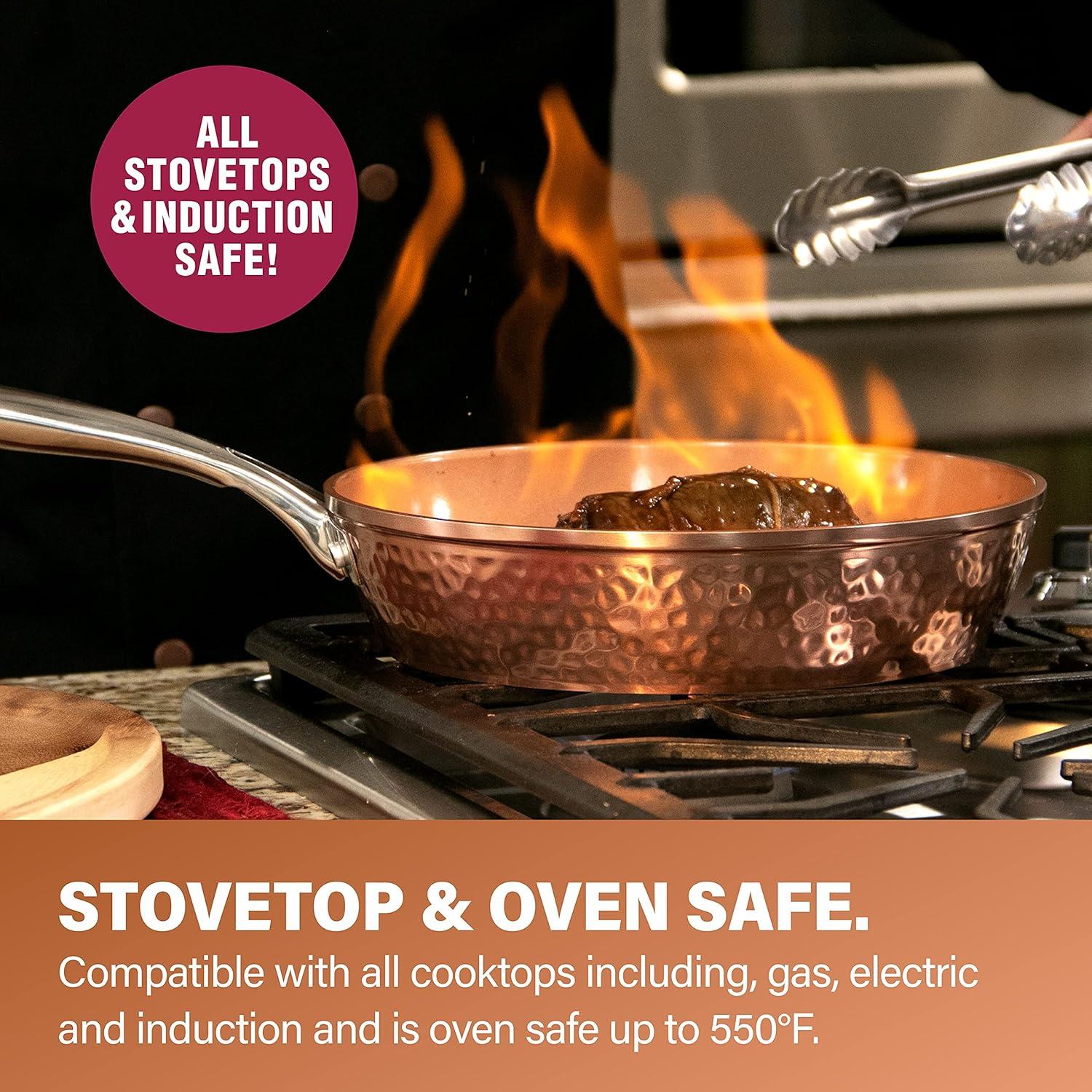image:imageGotham Steel Hammered Copper 12 Inch Nonstick Skillet Aluminum Induction Compatible Easy Release Even Heat Distribution