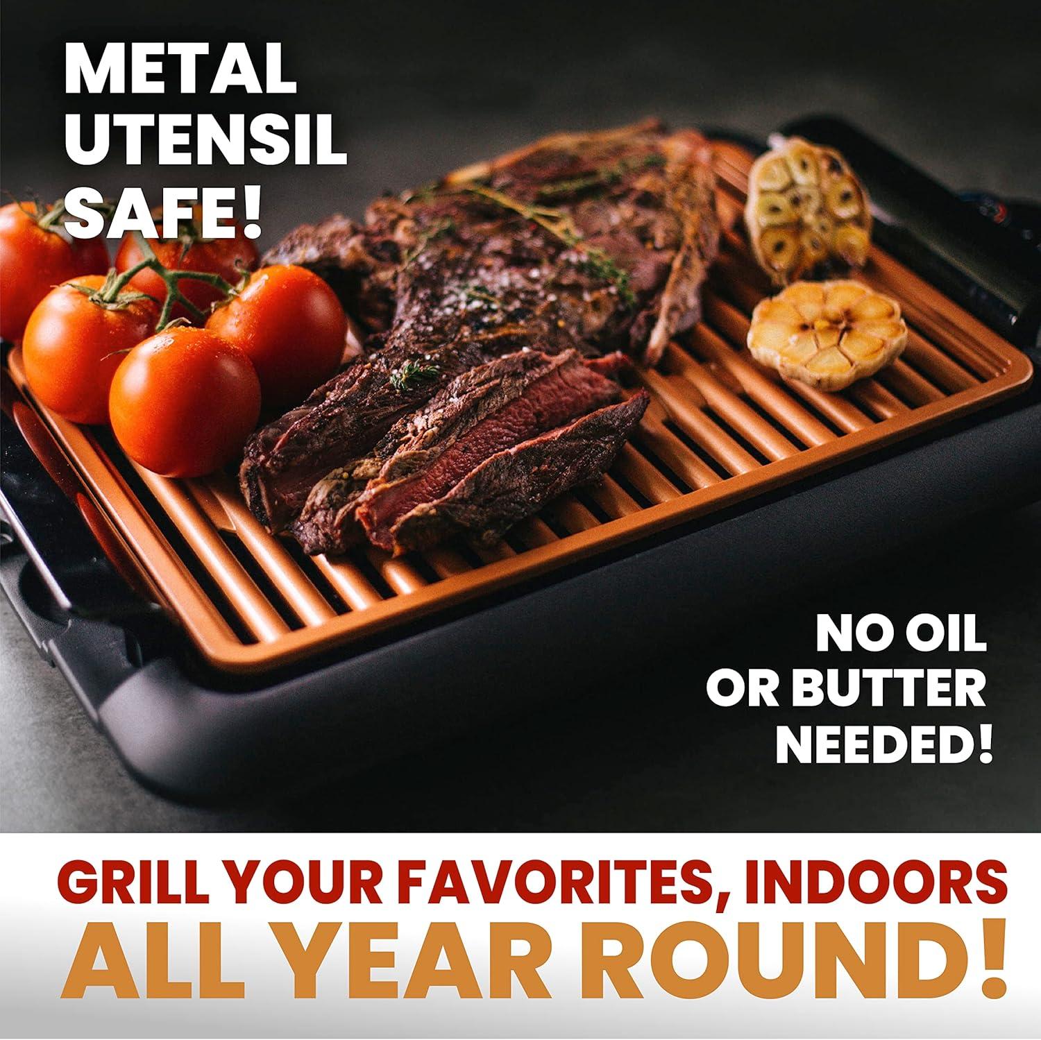 image:imageGotham Steel Indoor Smokeless Grill Electric Grill Ultra Nonstick Electric Grill Dishwasher Safe Surface Temp Control Metal Utensil Safe Barbeque Indoors with No SmokeIndoor Grill