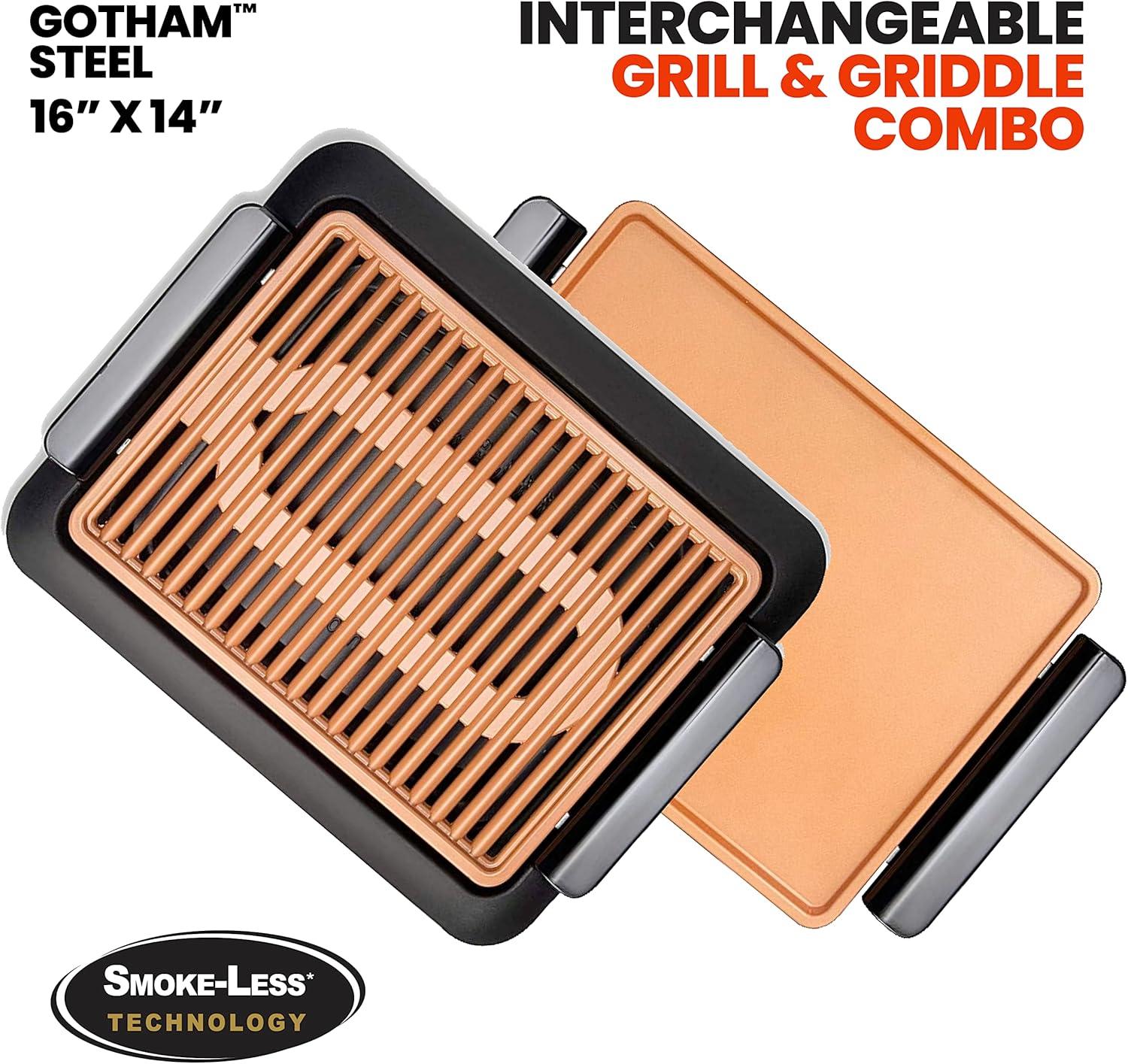 image:imageGotham Steel Indoor Smokeless Grill Electric Grill Ultra Nonstick Electric Grill Dishwasher Safe Surface Temp Control Metal Utensil Safe Barbeque Indoors with No SmokeIndoor Reversible Grill Griddle