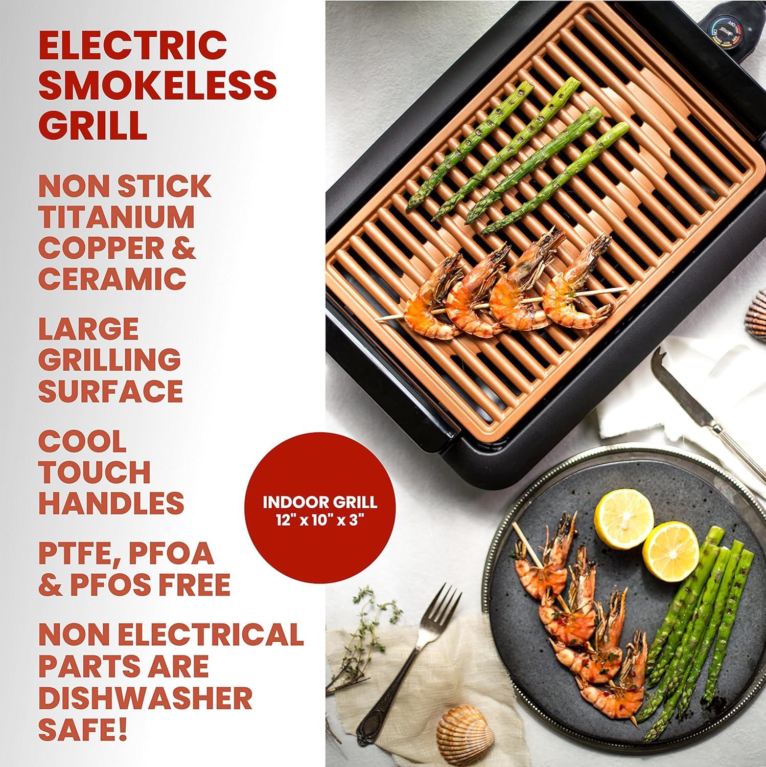 image:imageGotham Steel Indoor Smokeless Grill Electric Grill Ultra Nonstick Electric Grill Dishwasher Safe Surface Temp Control Metal Utensil Safe Barbeque Indoors with No SmokeIndoor Grill