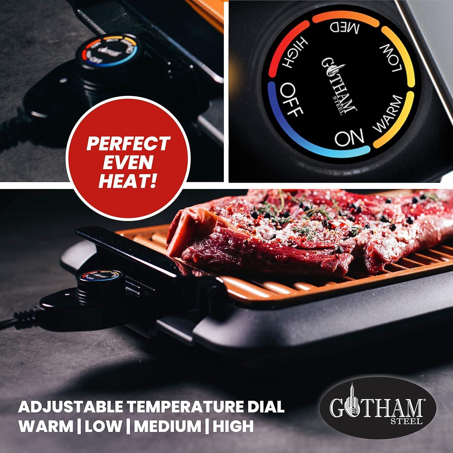 image:imageGotham Steel Indoor Smokeless Grill Electric Grill Ultra Nonstick Electric Grill Dishwasher Safe Surface Temp Control Metal Utensil Safe Barbeque Indoors with No SmokeIndoor Reversible Grill Griddle