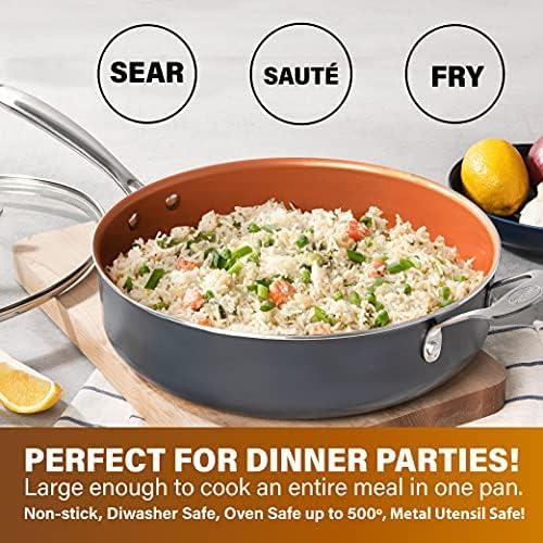 image:imageGotham Steel Nonstick Deep Saute Pan with Lid 55 Quart Large Ceramic Jumbo Cooker 12 Inch Frying Pan with Lid Stay Cool Handle Helper Handle Oven amp Dishwasher Safe 100 PFOA Free