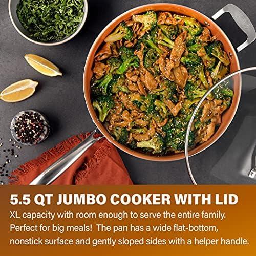 image:imageGotham Steel Nonstick Deep Saute Pan with Lid 55 Quart Large Ceramic Jumbo Cooker 12 Inch Frying Pan with Lid Stay Cool Handle Helper Handle Oven amp Dishwasher Safe 100 PFOA Free