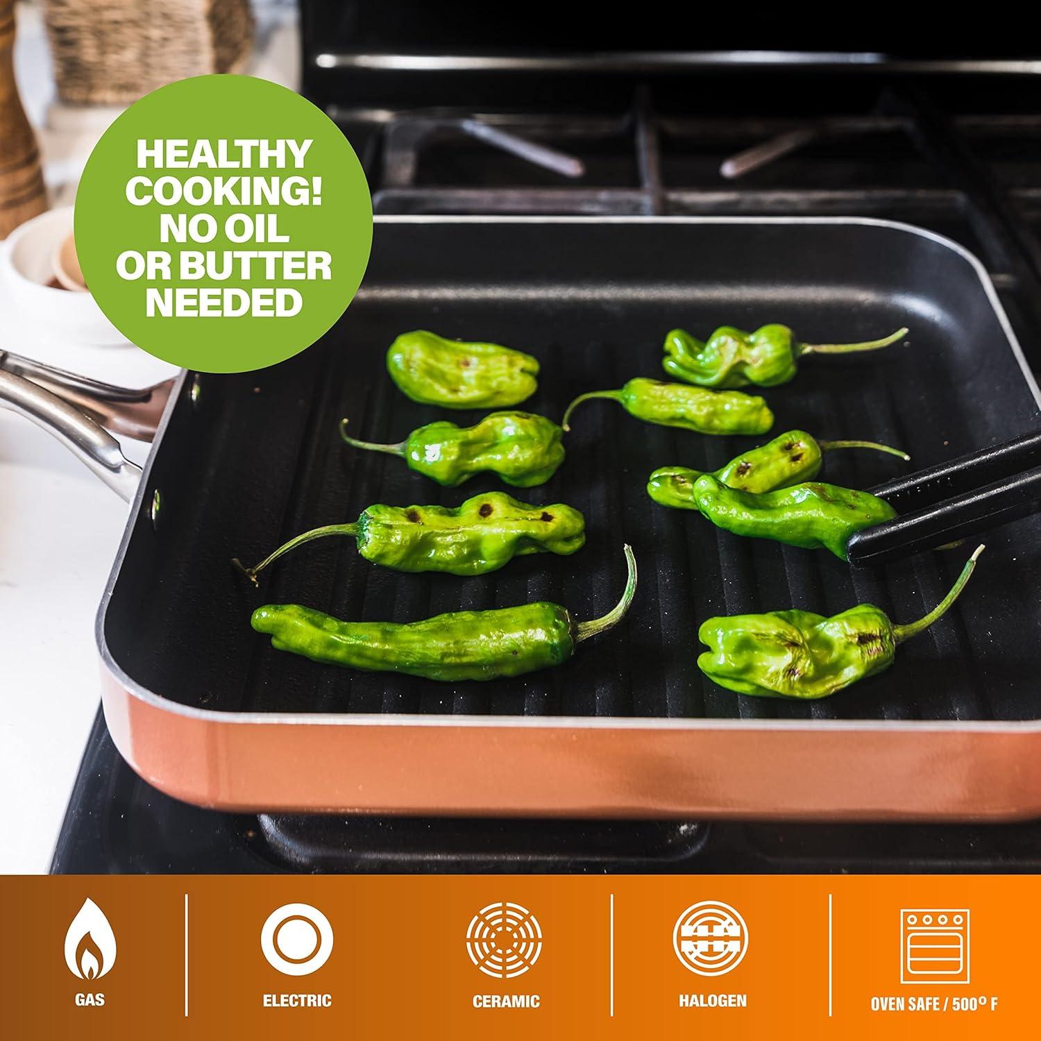 image:imageGotham Steel Nonstick Grill Pan for Stovetops with Grill Sear Ridges Drains Grease Ultra Durable Coating Metal Utensil Safe Stay Cool StainlessSteel Handle Oven amp Dishwasher Safe 100 PFOA Free