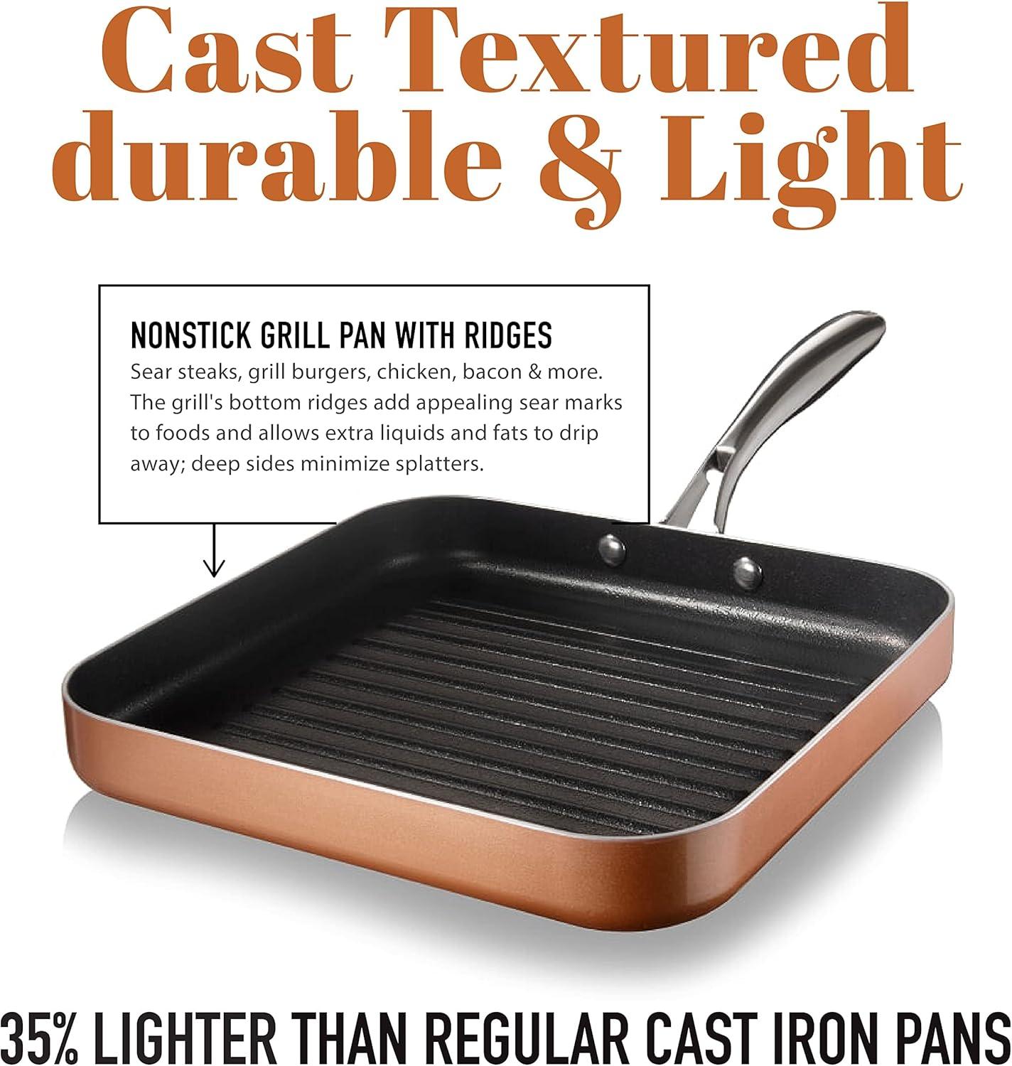 image:imageGotham Steel Nonstick Grill Pan for Stovetops with Grill Sear Ridges Drains Grease Ultra Durable Coating Metal Utensil Safe Stay Cool StainlessSteel Handle Oven amp Dishwasher Safe 100 PFOA Free