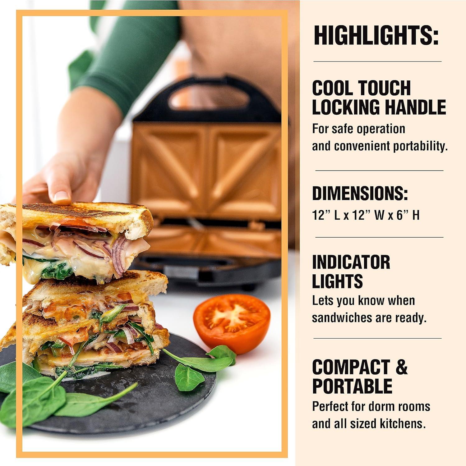 image:imageGotham Steel Nonstick Panini Press Sandwich Maker 2in1 Breakfast Sandwich Maker Grill Sandwich Press Grill with Indicator Light Grilled Cheese Maker Makes 2 Sandwiches with Easy Cut Edgesdouble sandwich